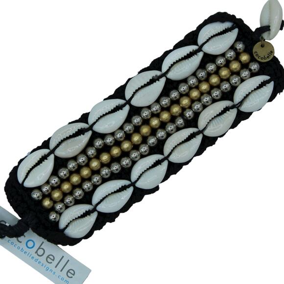 Anthropologie X Cocobelle Black Woven Papua Shell Beaded Bracelet - Picture 1 of 8